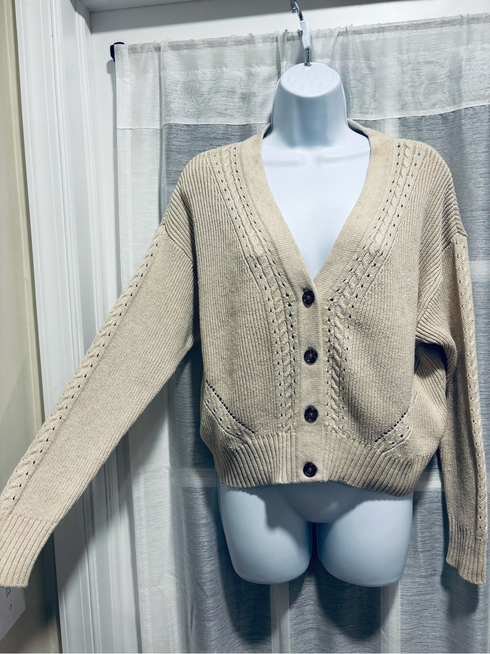 Marine Layer Robin Crop Cardigan Oatmeal Merino Wool Blend Knit Sweater Small